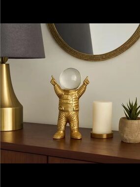 Gold Astronaut Sculpture Crystal Globe Helment